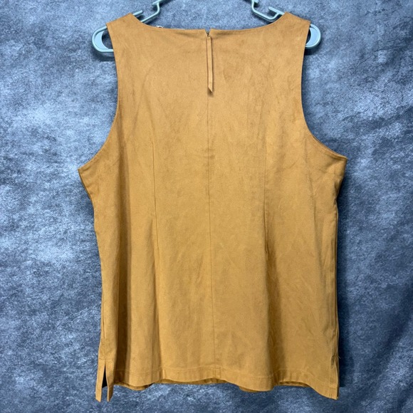 Soft Surroundings Embroidered Floral Tank Top Womens L Brown Faux Suede Boho - Picture 3 of 10
